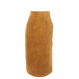 Hermès-Hermes High Waist Pigskin Suede Leather Skirt-Brown
