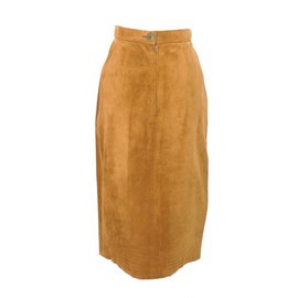 Hermès-Hermes High Waist Pigskin Suede Leather Skirt-Brown