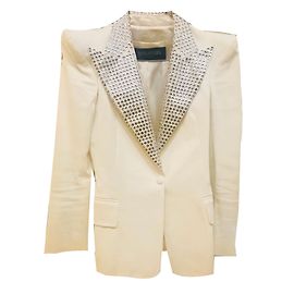 Veste Balmain Blanche en Coton avec Col Swarovski Blanc