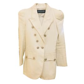 Giacca Balmain Bianca in Cotone e Lino Taglia S Bianco