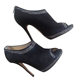 Jimmy Choo Ankle Boots Black Deerskin Open Toe Black