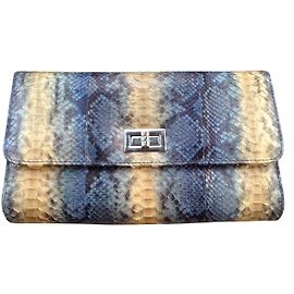 Autre Marque Python Handbag Blue and Beige Blue Beige
