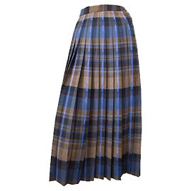 Autre Marque Jaeger Brown and Navy Plaid Wool Midi Skirt Brown Blue