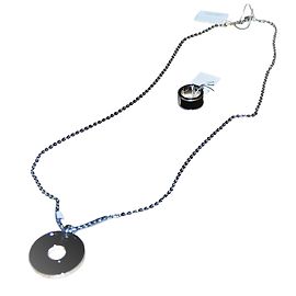 Conjunto de Colar e Anel Calvin Klein Preto Prateado Aço Preto Prata