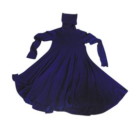 Issey Miyake-Vestido de cola de pescado de lana Issey Miyake-Azul