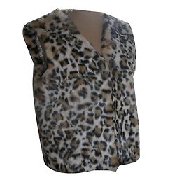 Stella Forest Leopard Print Rabbit Fur Sleeveless Jacket 42 Leopard print