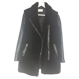 Zapa Black Lambskin and Fur Coat 38FR Black