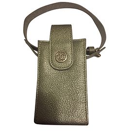 Chanel Mini Clutch em Couro Prateado Prata