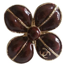 Bague Chanel Trèfle Émail Bordeaux Dorée Champagne Bordeaux