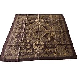Pañuelo Hermès de seda marrón Castaño