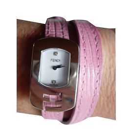 Relógio Fendi double tour em aço e couro com diamantes Rosa