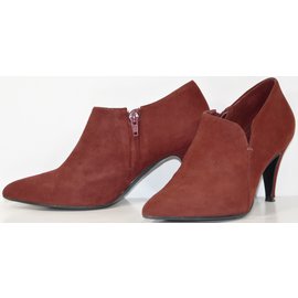 Minelli-Q194 MINELLI BOOTS A TALON NUBUCK ROUGE T.37 UK 4-Rouge