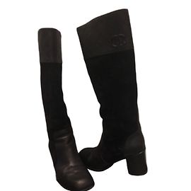 Botas Chanel de couro e pele de cervo pretas Preto