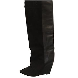 Bottes à talon compensé Isabel Marant en cuir et daim noir Noir