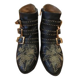 Chloé Susanna black leather ankle boots with gold studs Black