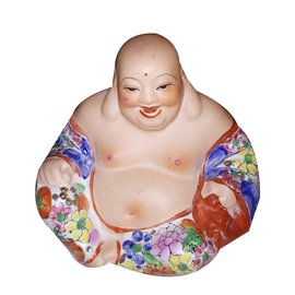 Vintage-Bouddha en porcelaine biscuits numéroté-Multicolore
