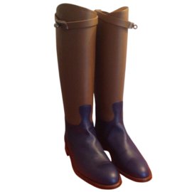 Hermès Saltando stivali bicolore Blu Caramello