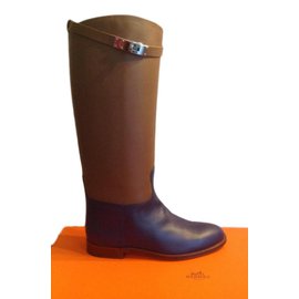 Hermès-Jumping bicolor boots-Blue,Caramel