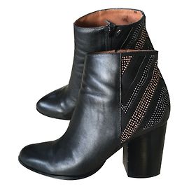 Pura Lopez Black Leather Ankle Boots 40 Black