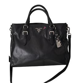 Prada BN2340 Black Vitello Leather Handbag Black