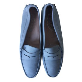 Tod's-Very clear blue suede leather loafers-Blue