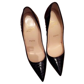 Christian Louboutin Python T37 Black Patent Leather Heels Black