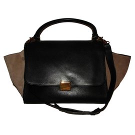 Céline-Trapeze leather handbag-Black,Beige