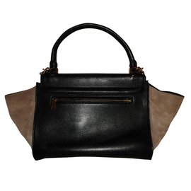 Céline-Bolsa de couro trapézio-Preto,Bege