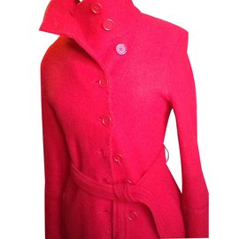Rene Derhy-Manteau laine feutré très beau rouge-Rouge