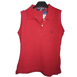Polo sin mangas Ralph Lauren rojo oscuro algodón M Burdeos