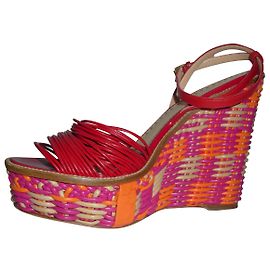 Moschino Cheap And Chic Red Leather Wedge Sandals Red