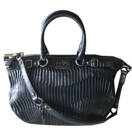 Coach Handbag Navy Blue Leather Blue