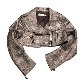 Pinko Biker Jacke Silberbrokat Silber