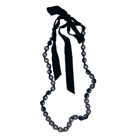 Lanvin Perlenseide lange Halskette Grau