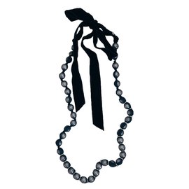 Lanvin Collar Largo Perla Seda Gris