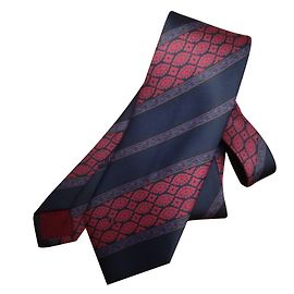 Valentino Silk Tie Blue Striped with Cashmere and Diamond Patterns Multiple colors