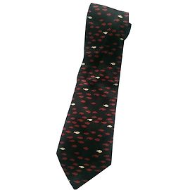 Sonia Rykiel Silk Fish Pattern Wide Tie Black Red Black Red