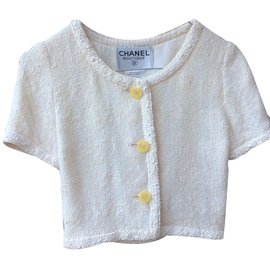 Chanel-Petite veste manches cou-Blanc cassé
