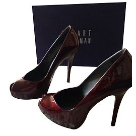 Stuart Weitzman Pencil Patent Leather Heels Dark Red Dark red