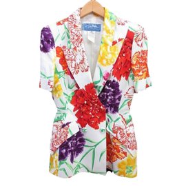 Thierry Mugler-Conjunto de chaqueta y falda de manga corta con flores pintadas de Thierry Mugler vintage-Multicolor