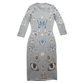 Alexander Mcqueen-ALEXANDER MCQUEEN VESTIDO DE MALHA OBSESSION, Tamanho xs-Cinza