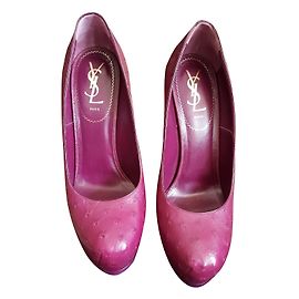 Yves Saint Laurent Triboot Heels Raspberry Ostrich Leather 39 Pink