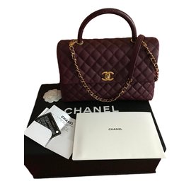 Chanel-CHANEL Coco Handle Medium Bag Burgundy Caviar / Lizard / GOLD - New-Dark red