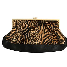 Dsquared2 Clutch de piel de becerro estilo Pony Estampado de leopardo