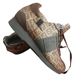 Fendi-Fendi Zucca canvas, Sneakers Shoes - Brown - size UK 41 / 8-Brown