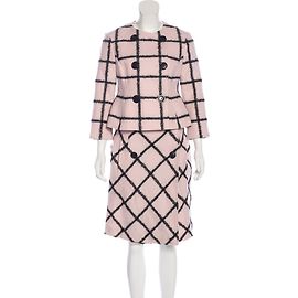 Christian Dior karierter Rockanzug Schwarz Pink