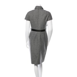 Christian Dior-Dior bow scarf wool sheath dress-Grey