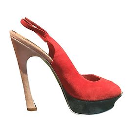 Escarpins compensés Yves Saint Laurent en peau de cerf rouge 40 Rouge