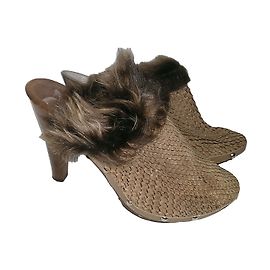 Autre Marque Sabots Gabrielli Marron Cuir Exotique Fourrés Marron