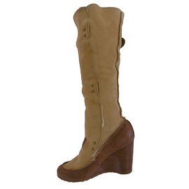 Fendi-Knee Length Boots-Brown,Beige